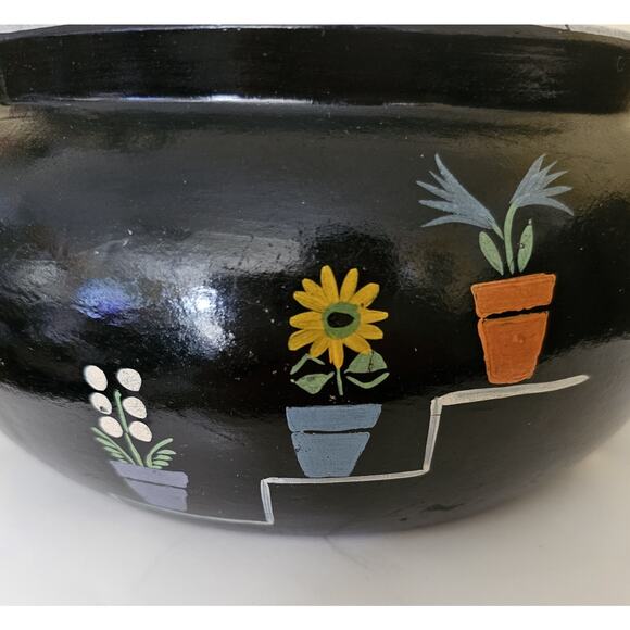 Vintage Bowl With Lid Soup Tureen With Handles Folk Art Ceramic Unmarked - Picture 2 of 13